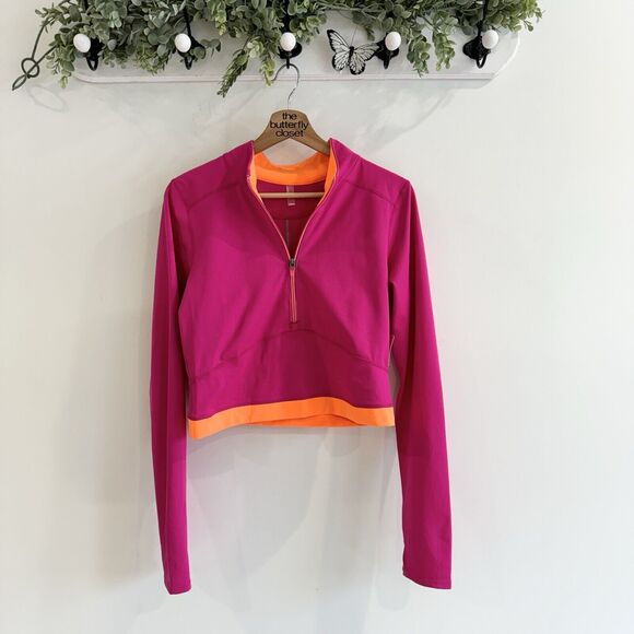 New Free People Movement Tell Me Something Colorblock Quarter Zip Cropped - Picture 1 of 4
